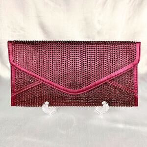 Purple Rhinestone Envelope Clutch Satin Evening Bag NWT Vegan Crystal Plum